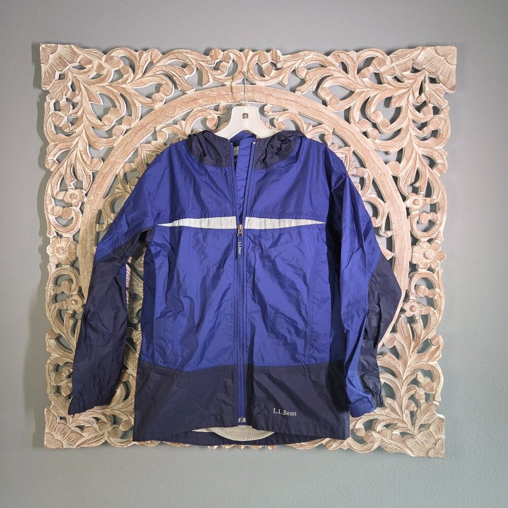 L.L. Bean Two-Tone Blue Hooded Rain Jacket Kids Large 14-16